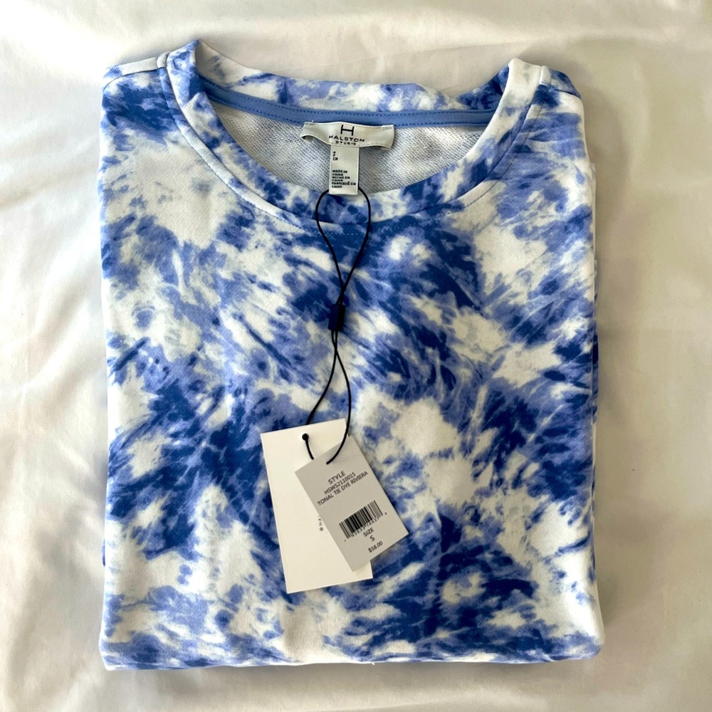 New! H Halston Studio Tie Dye Crew Neck Long Sleeve Sweatshirt Size Small